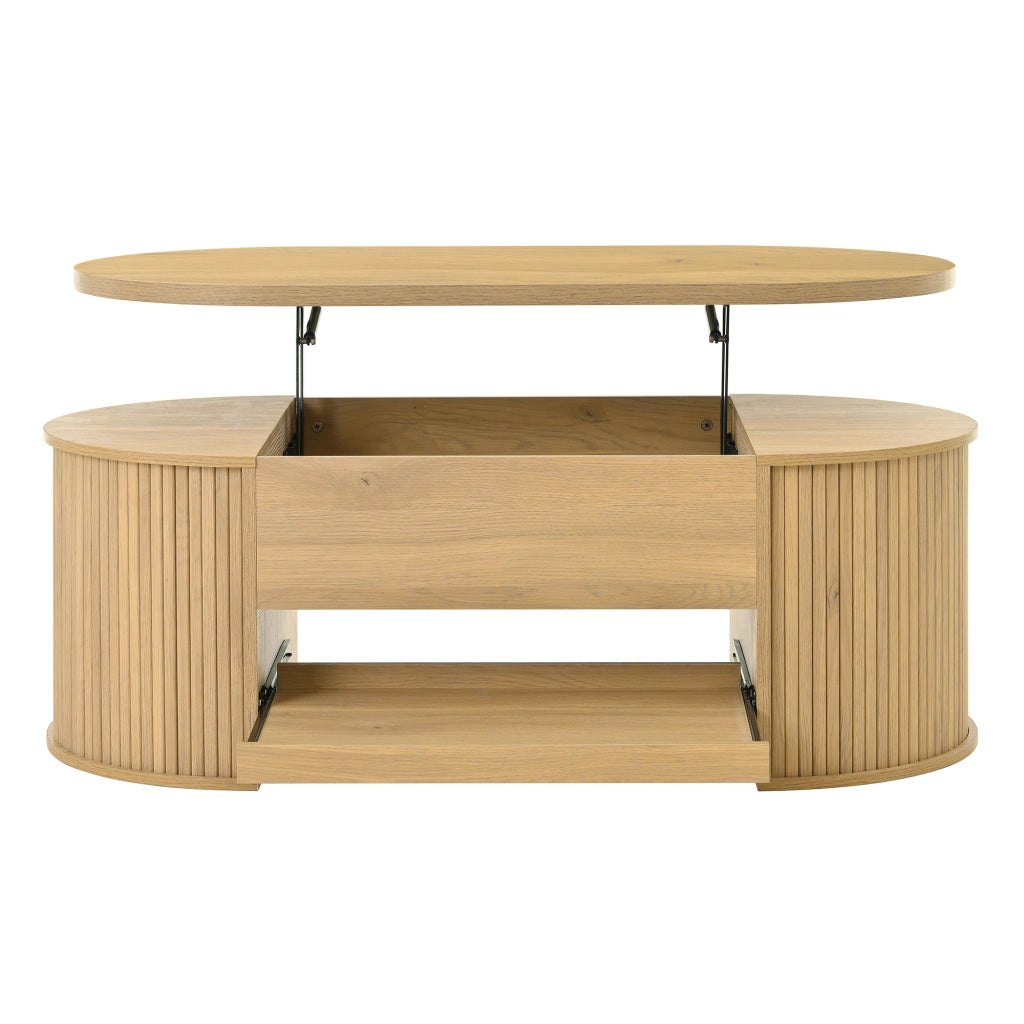 Tavolino da salotto con piano sollevabile 110x55;5x40 cm in MDF con lati in legno curvo color legno naturale