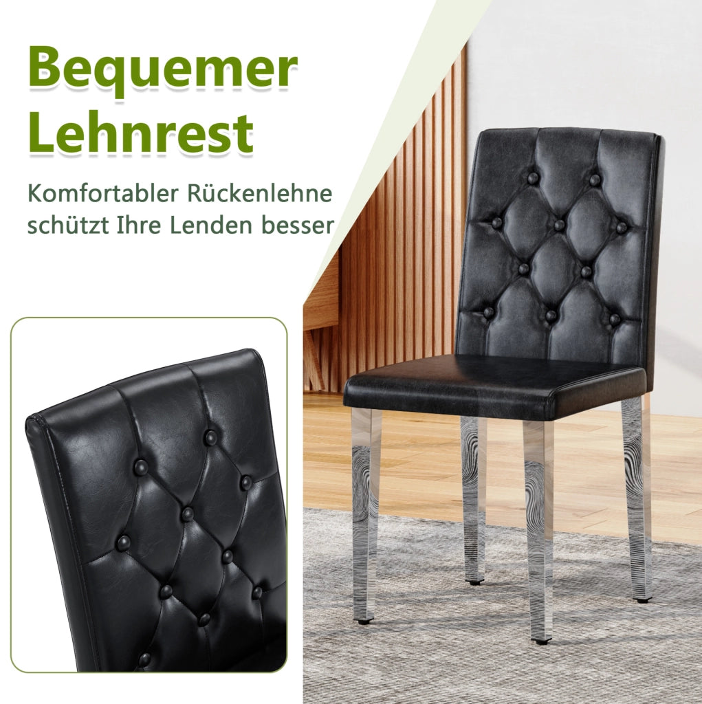 SEDIE da pranzo Set da 4 pezzi 89 cm Nero/Argento in PU e metallo