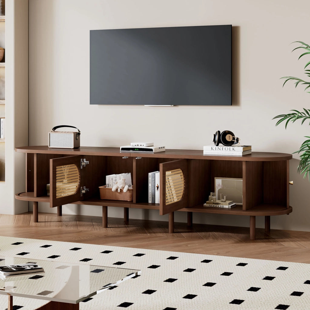 Mobile TV noce 180 cm con ante in rattan
