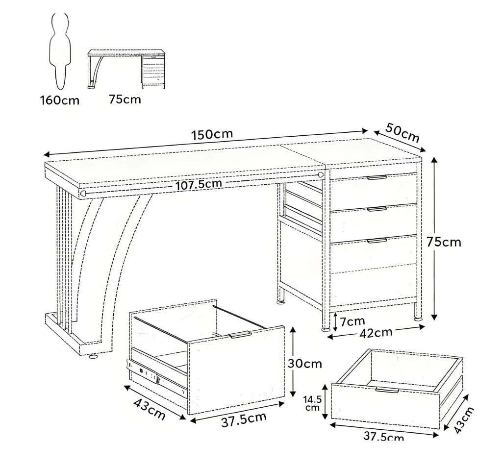 SCRIVANIA Computer 150x50x75 cm Noce Metallo e Legno