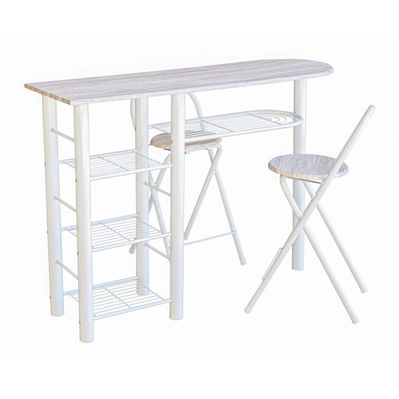 Set Banco Cucina + 2 Sgabelli Oslo Mdf Naturale E Struttura Bianca