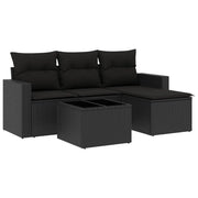 Set Divani da Giardino 5 pz | Set Salotto da Giardino con Cuscini in Polyrattan Nero