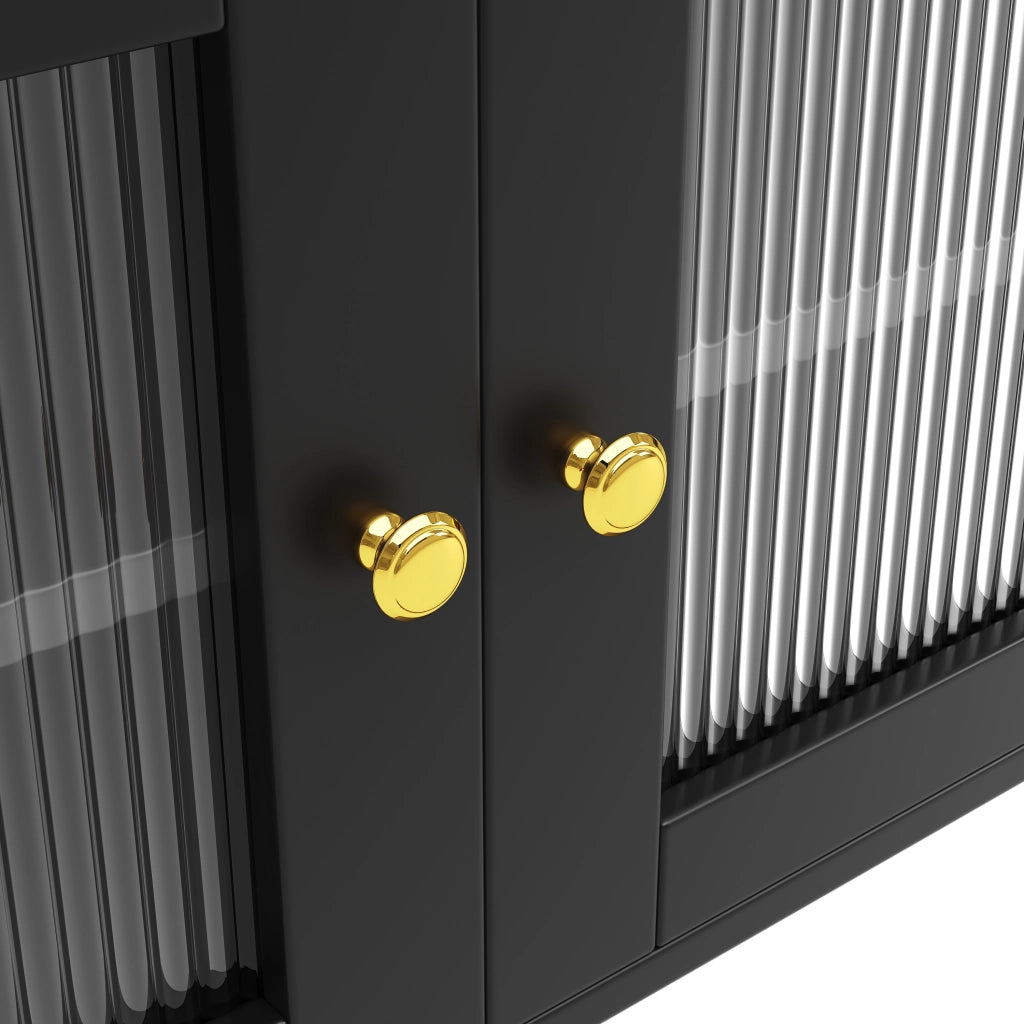 Credenza con ante in vetro Changhong portabottiglie vani aperti e maniglie in metallo MDF nero 145 × 39 × 171 cm