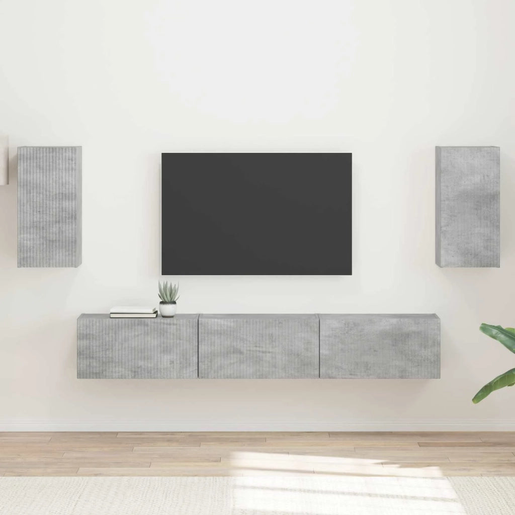 Set mobile TV 5 pcs Grigio cemento Legno multistrato 3409072