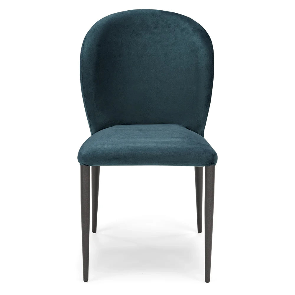 Sedia da pranzo imbottita in velluto GHIBLI LUX, 100% MADE IN ITALY, schienale a poltroncina, gambe robuste in metallo, design moderno, tessuto idrorepellente colore Blu Notte