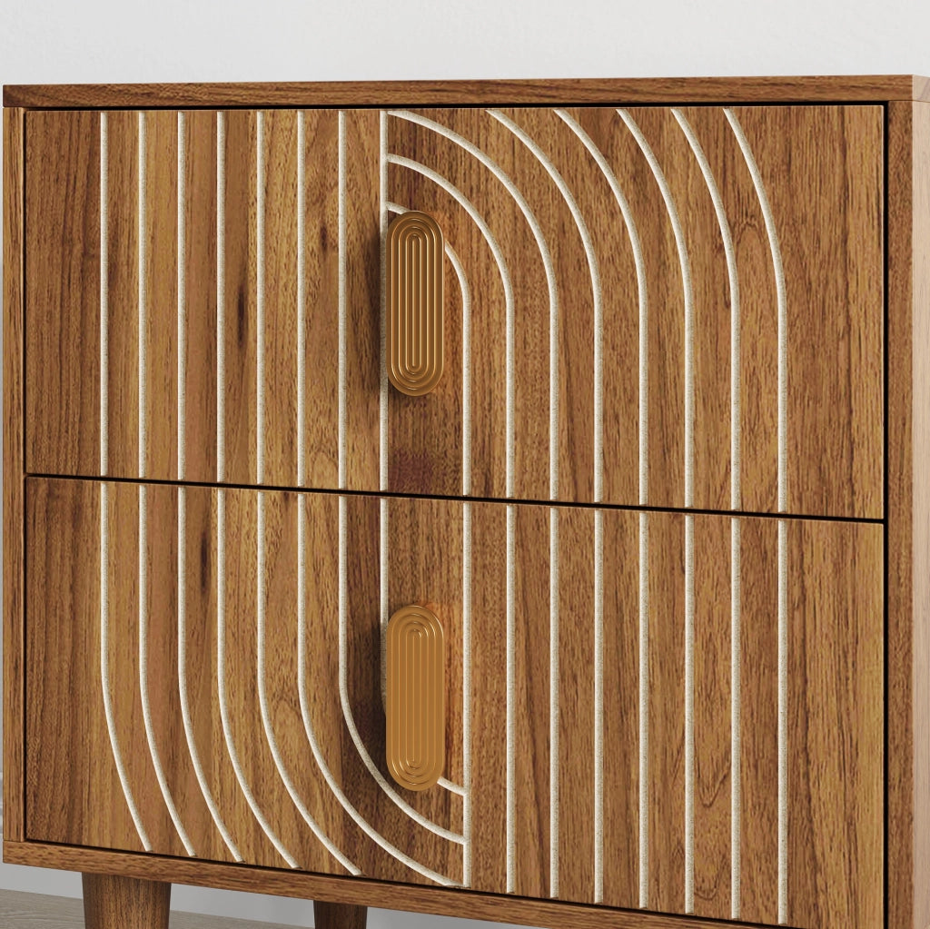 Comodino con 2 cassetti in MDF color noce e gambe in legno HAVRYA