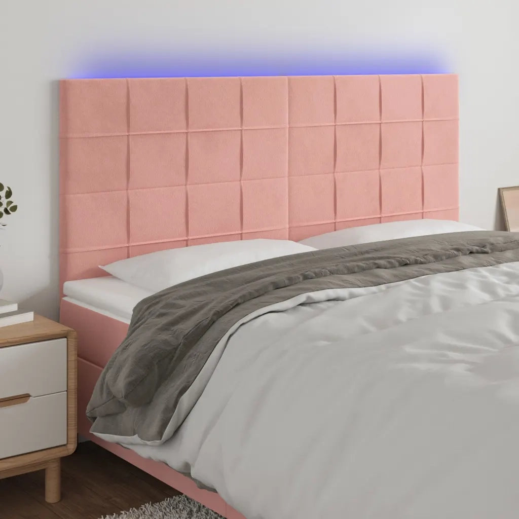 Testiera a LED-Testata con LED Rosa 160x5x118/128 cm in Velluto 681278