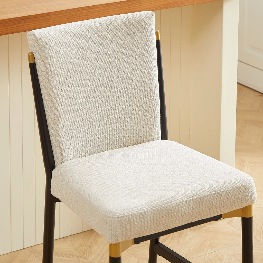 Set di 2 sgabelli da bar in stile scandinavo con poggiapiedi rettangolare, seduta in tessuto beige e struttura metallica