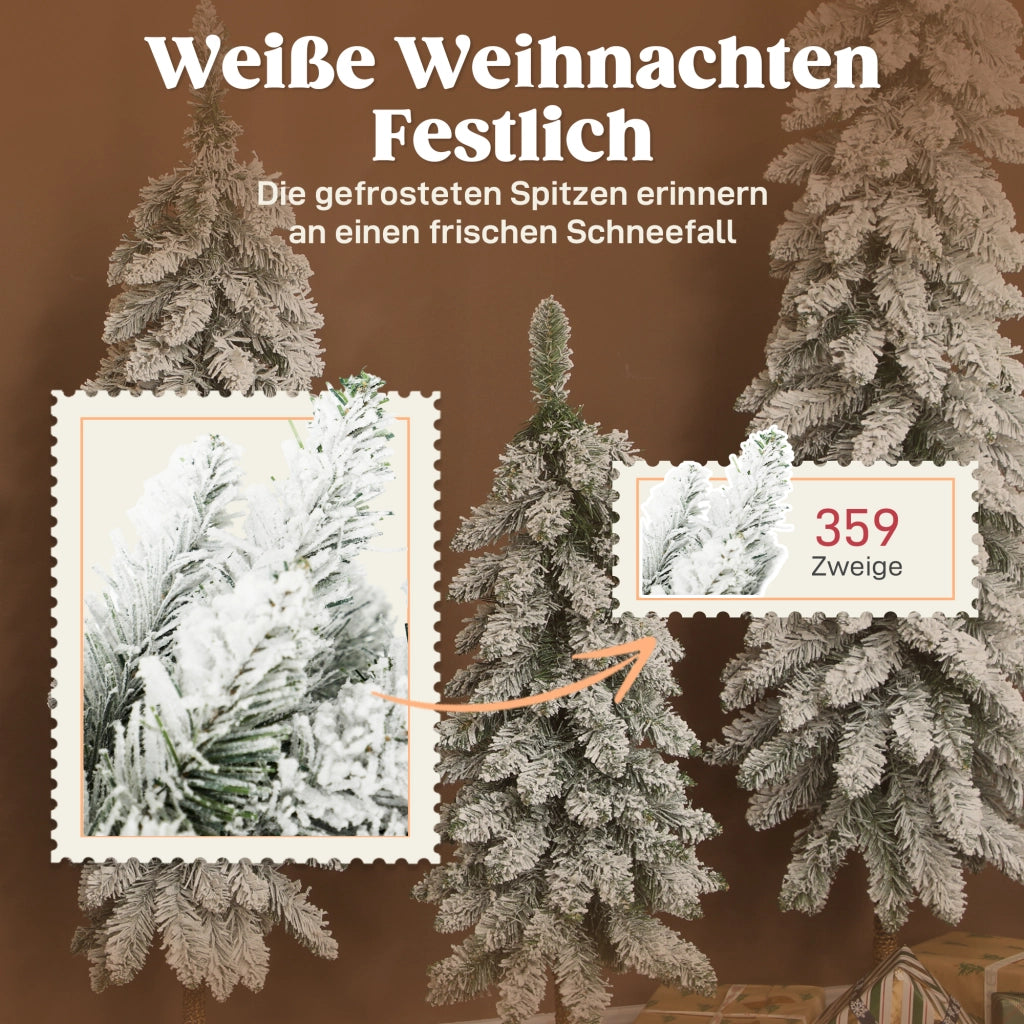 Set 3 Alberi di Natale Artificiali Innevati con Base in Metallo Ignifughi Plastica Bianco e Verde per Casa