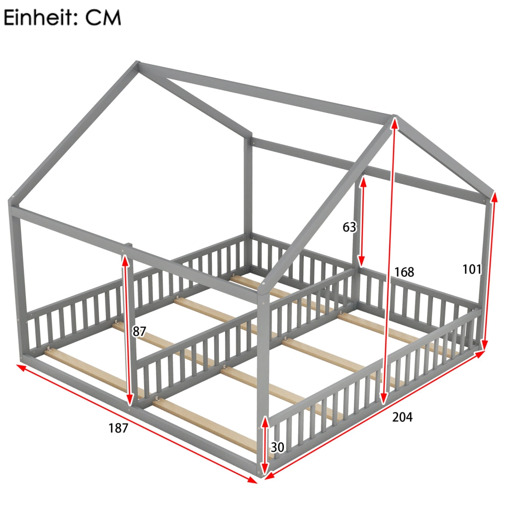Letto 2 in 1 a casetta 90x200 cm grigio, con sponde di sicurezza
