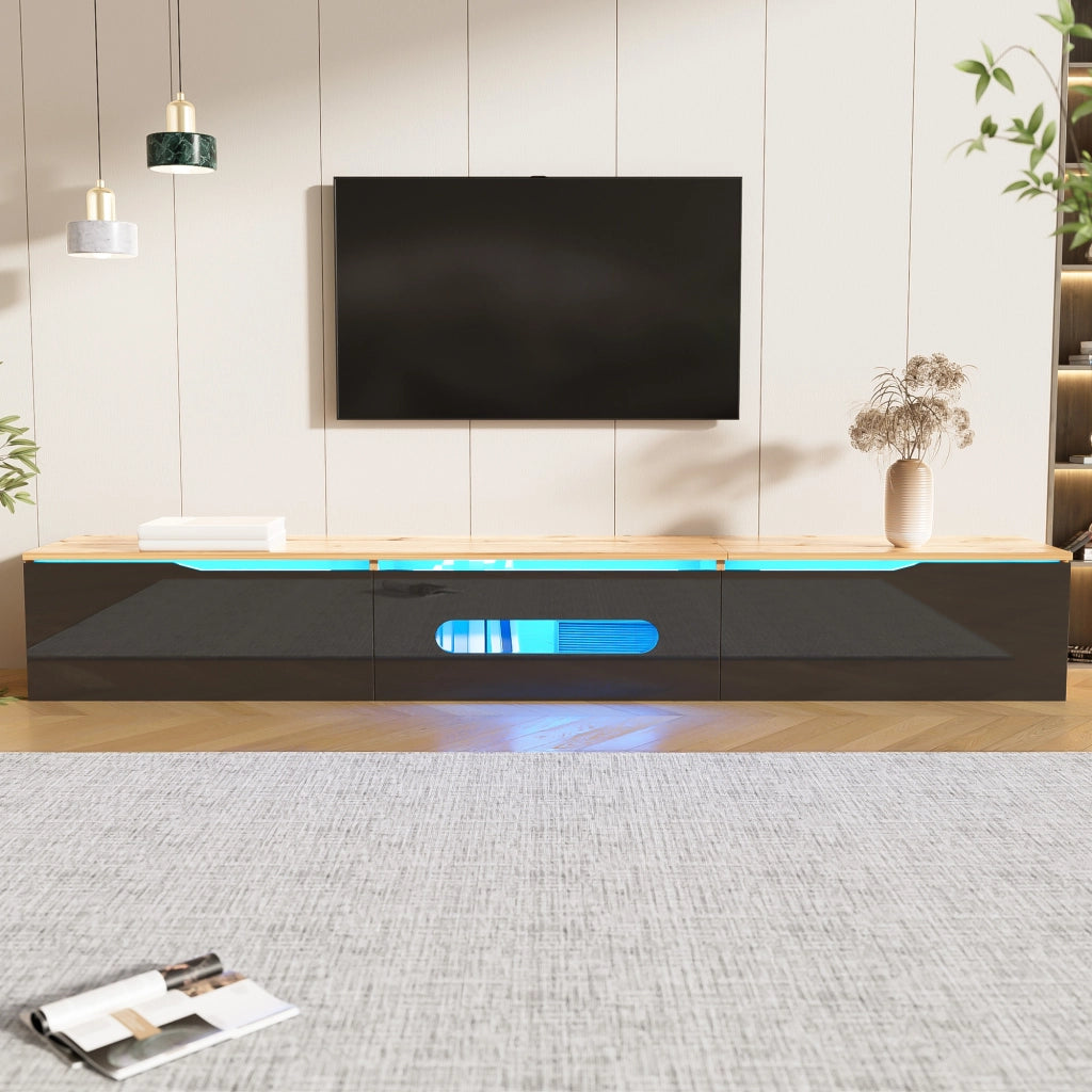 Mobile TV con illuminazione LED in MDF e pannello truciolare nero e legno