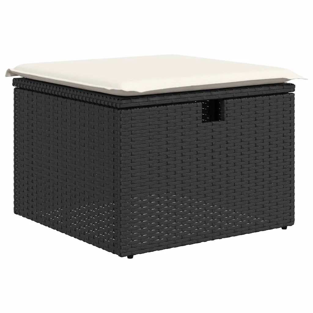 Set Divano da Giardino 7 pcs Nero e Crema polyrattan