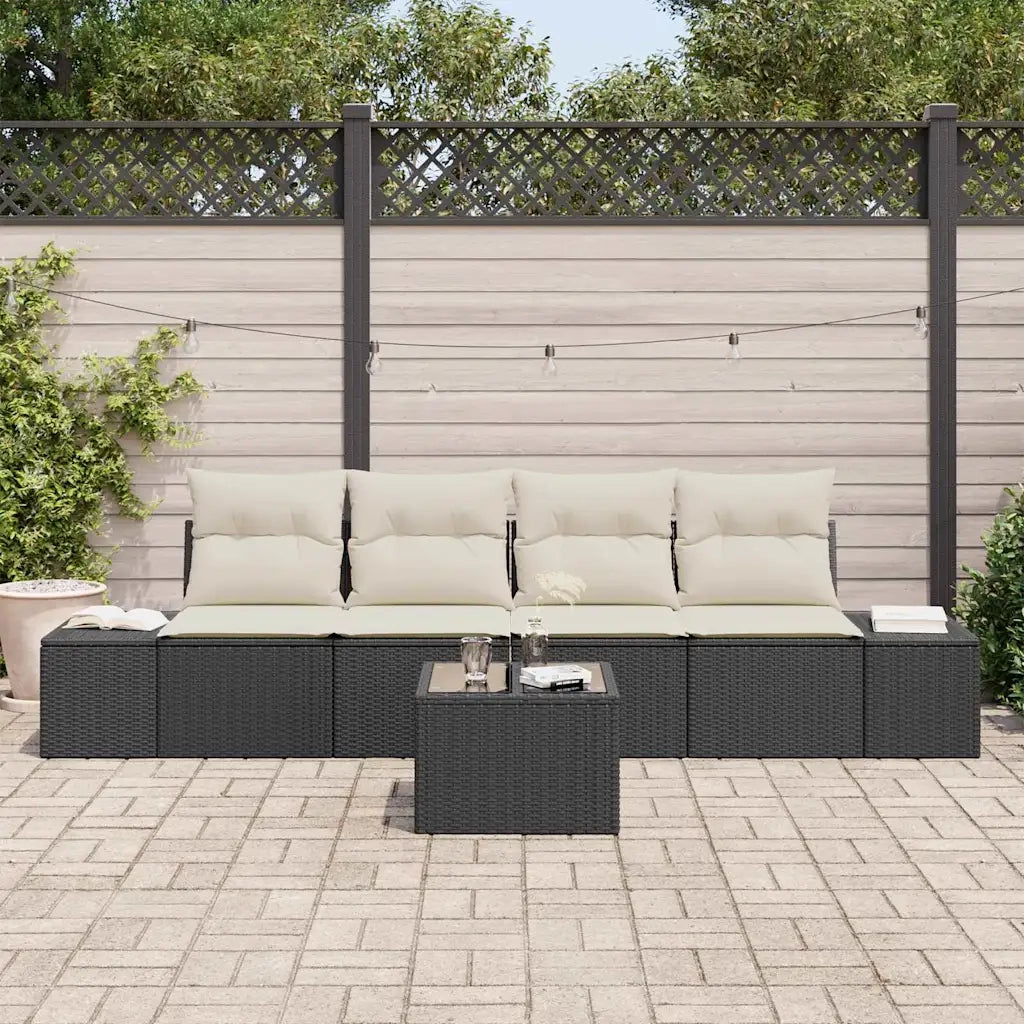 Set di divani con cuscino 5 pcs Nero e Crema polyrattan 3346927