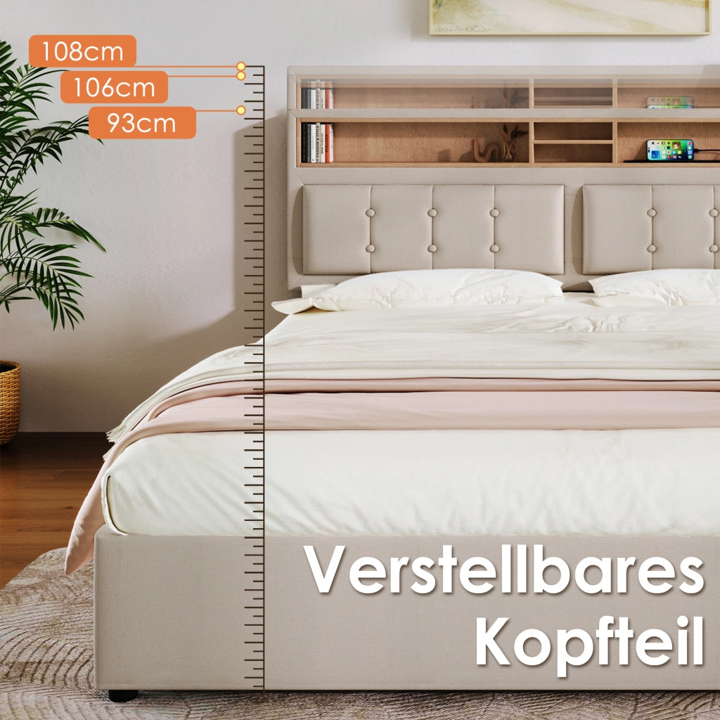Letto Matrimoniale; Lino; Beige