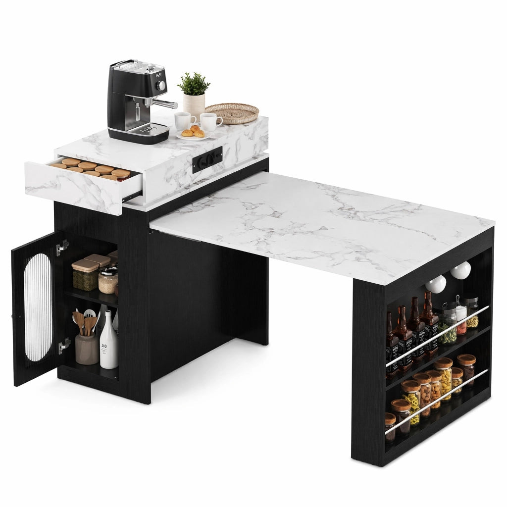 Isola cucina estensibile con prese e contenitore nera