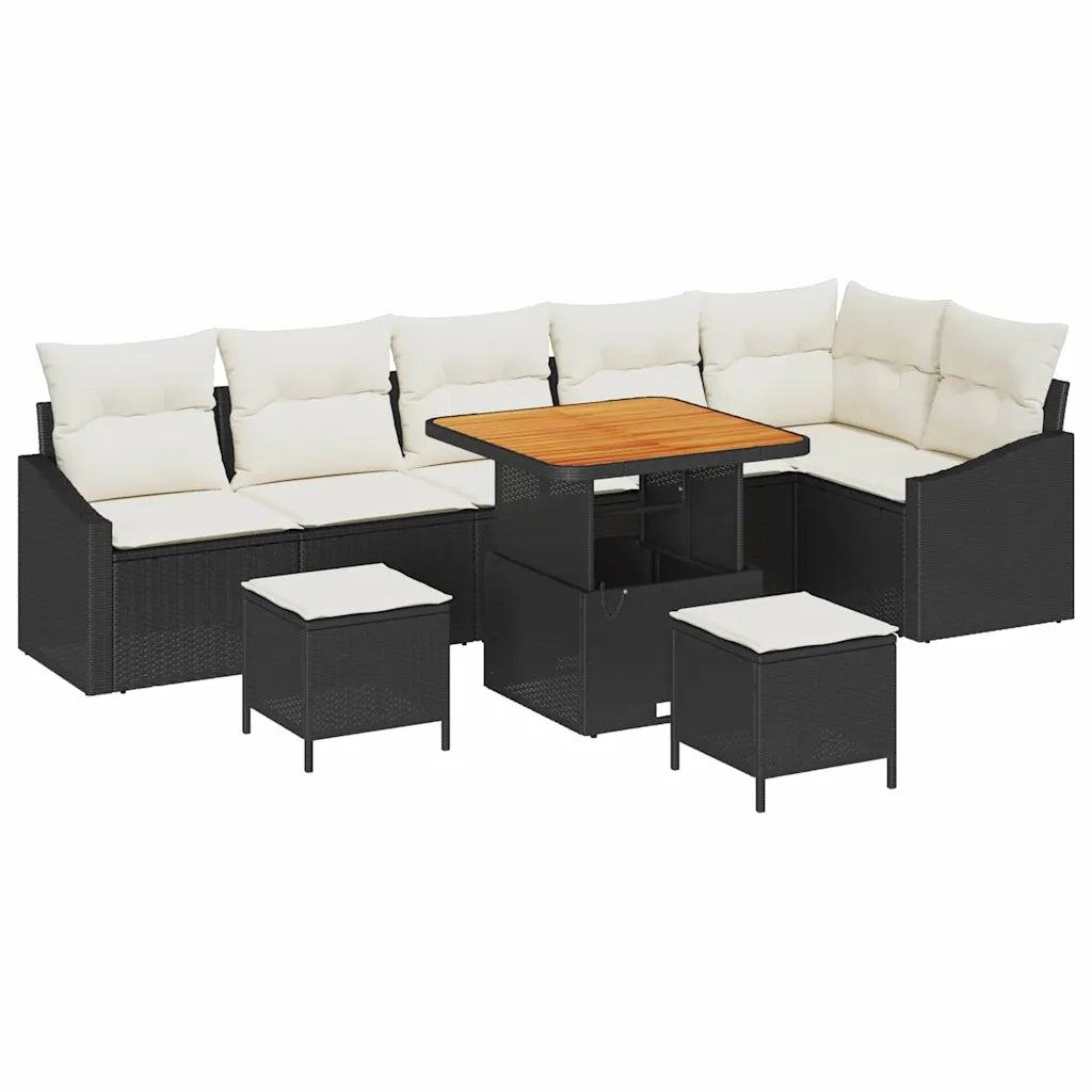 Set Divano da Giardino con cuscino 9 pcs Nero Poly Rattan