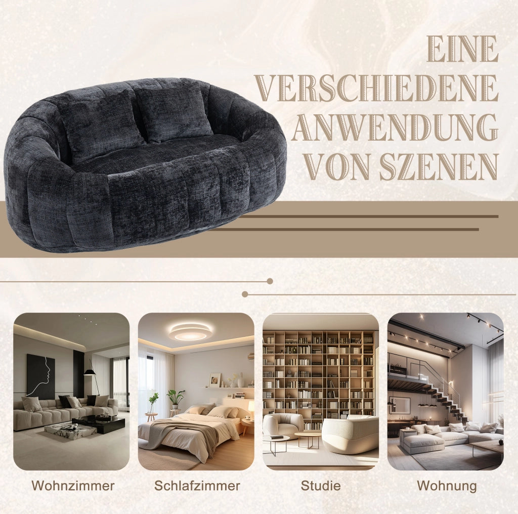 DIVANO SACCO 150x95x63 cm Chenille Nero 2 posti