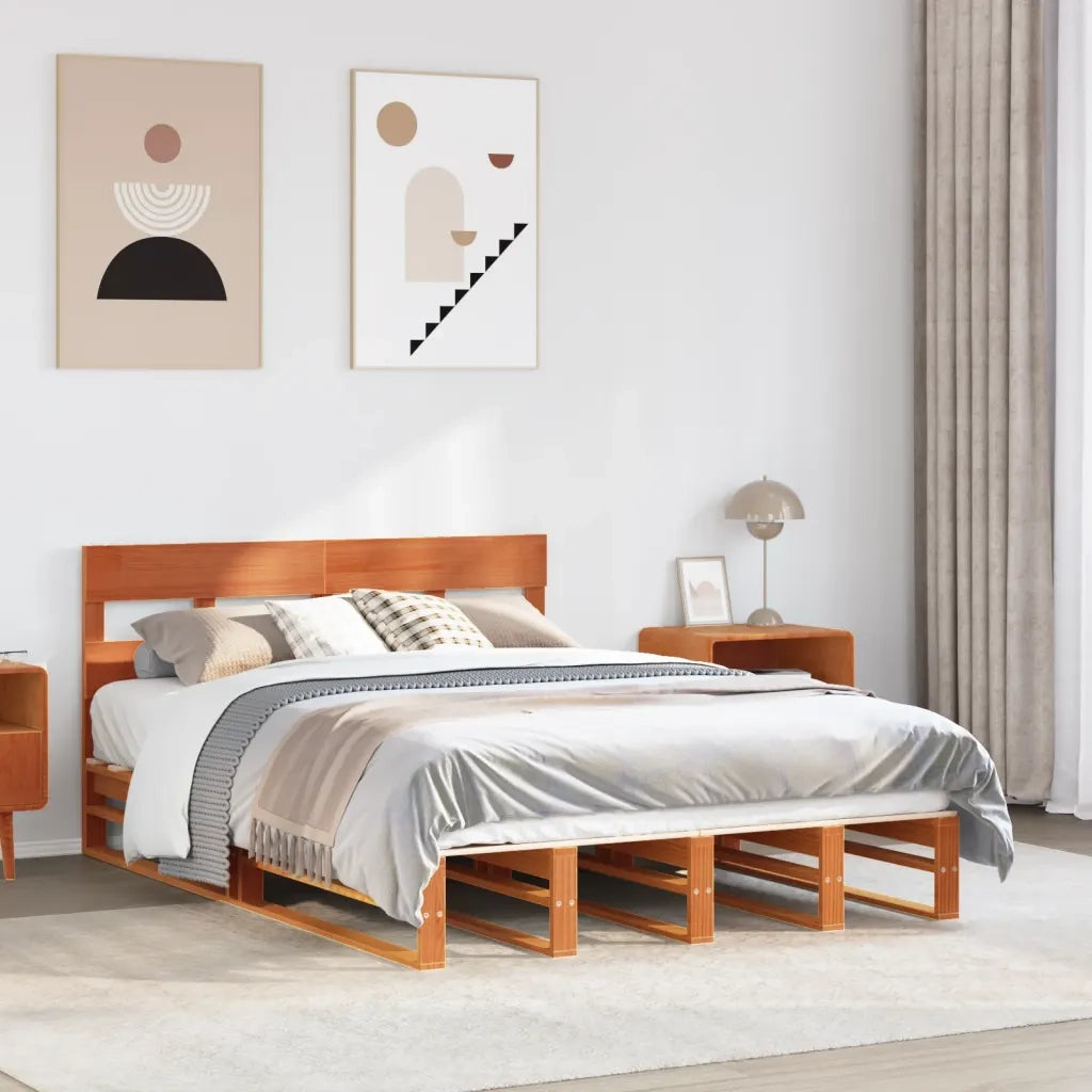 Letto senza Materasso-Struttura Letto Marrone Cera 160x200 cm in Legno di Pino 476739