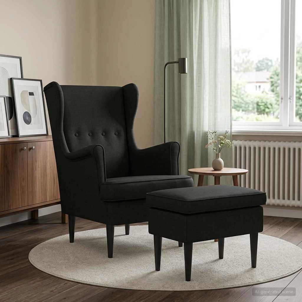 Poltrona con Ottomano 2 pz Nero Tessuto 3418833