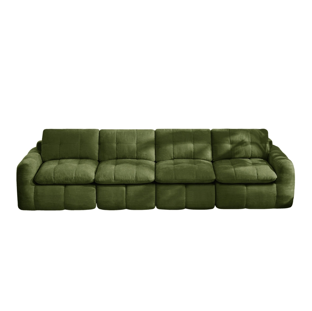 Divano modulare senza telaio 4 posti in ciniglia verde 334x97x68 cm