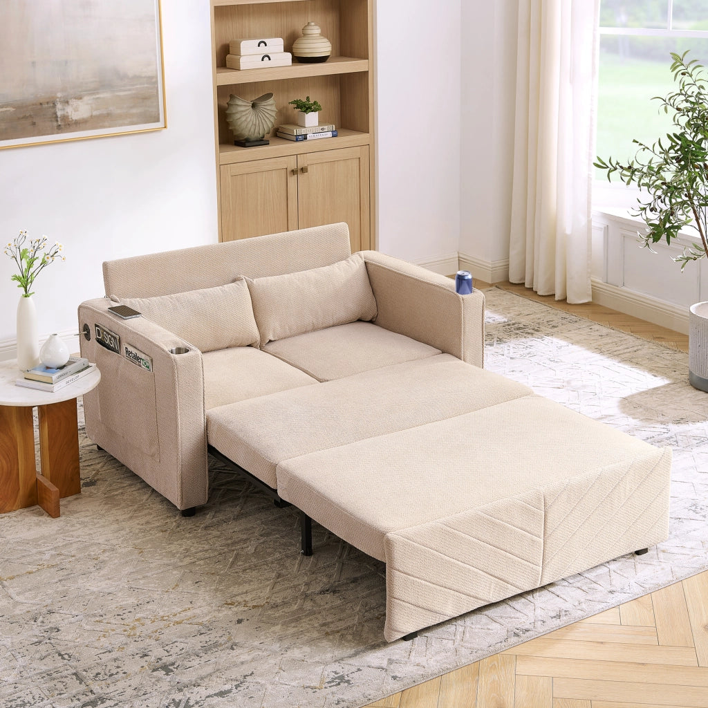 Divano Letto 2 Posti con USB ¨C MINIMAL ¨C Beige, Trasformabile