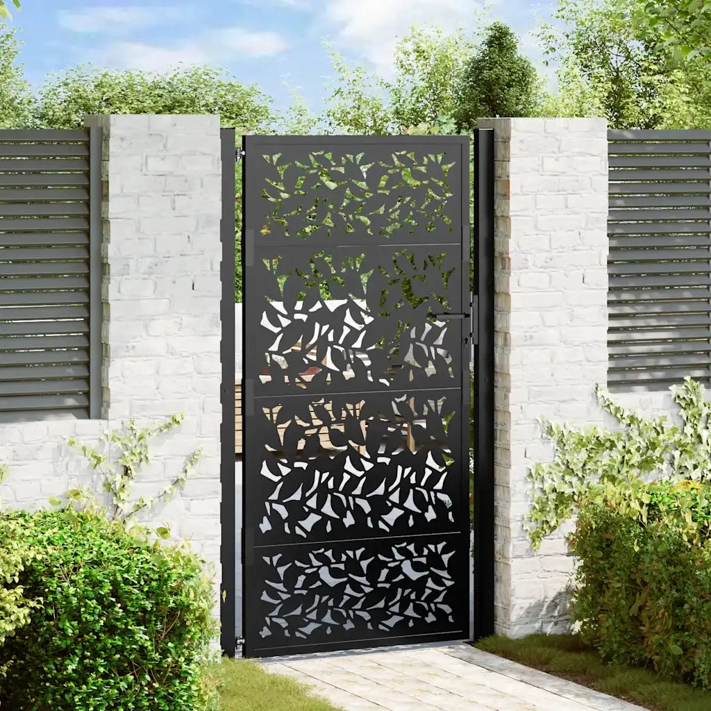 Cancello da giardino nero 100x175 cm con design a foglia 4100962