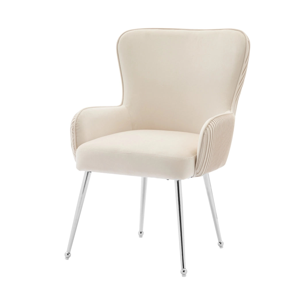 Set di 2 sedie in velluto beige con braccioli e supporto lombare