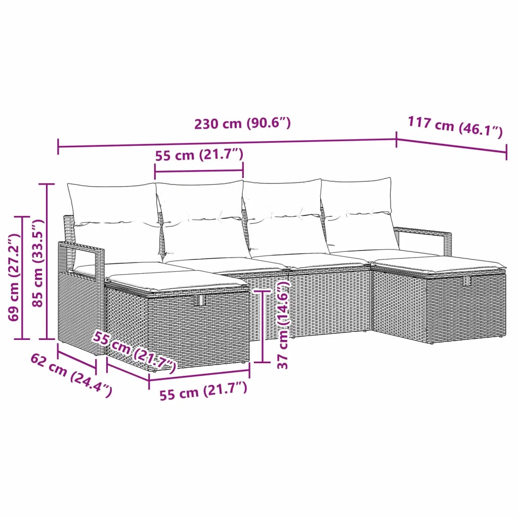 Set di divani con cuscino 6 pcs Nero e Turchese polyrattan 3359225