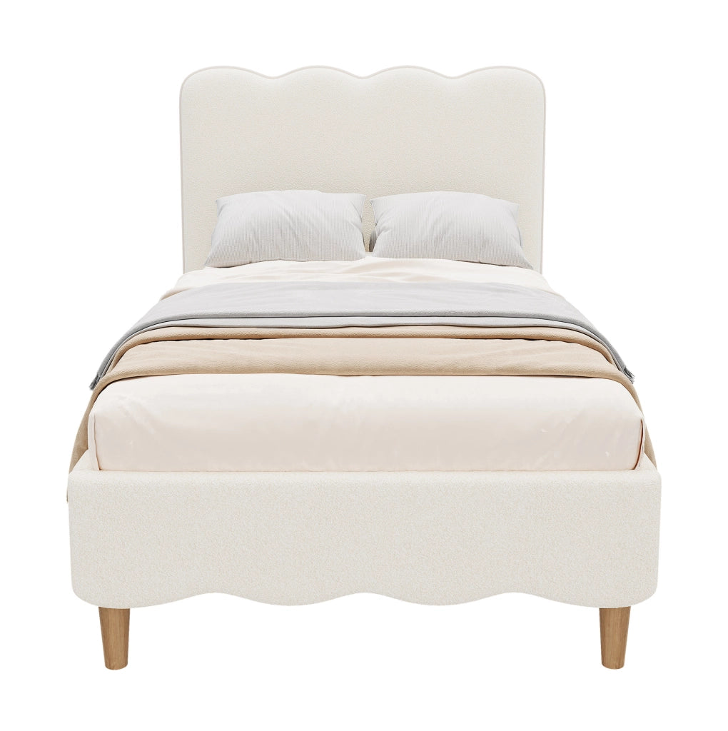 Letto imbottito 90x200 cm con rete a doghe; testiera in bouclé bianco
