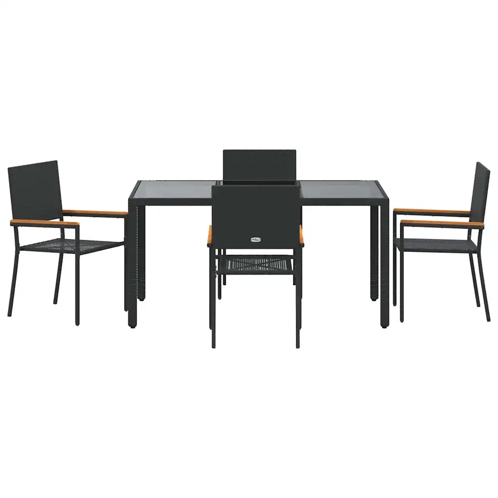 Set da Pranzo per Giardino 5 pcs Nero polyrattan