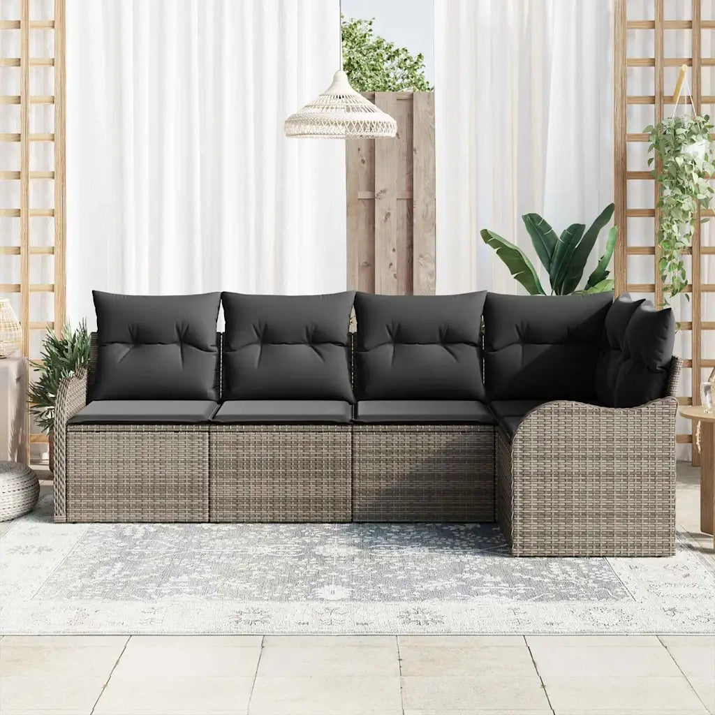 Set Divano da Giardino 5 pcs Grigio polyrattan