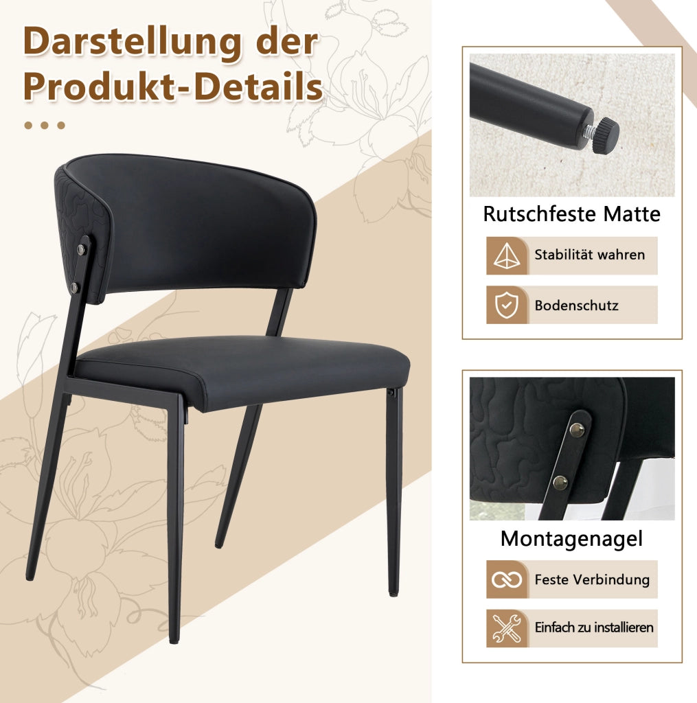 Sedia da pranzo moderna in PU nero con schienale ergonomico