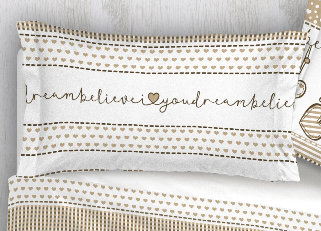 Copripiumino Sacco Piumone 100% Cotone Disegni Natalizi Invernali Renne Cuori OB - Matrimoniale - Dream Beige