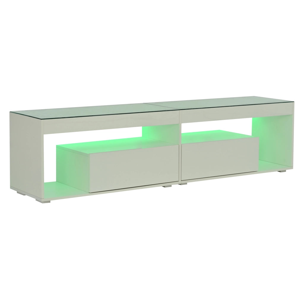 Mobile TV con LED ¨C Minimal ¨C Bianco lucido, 2 cassetti, adatto per TV fino a 70 pollici, per soggiorno e camera