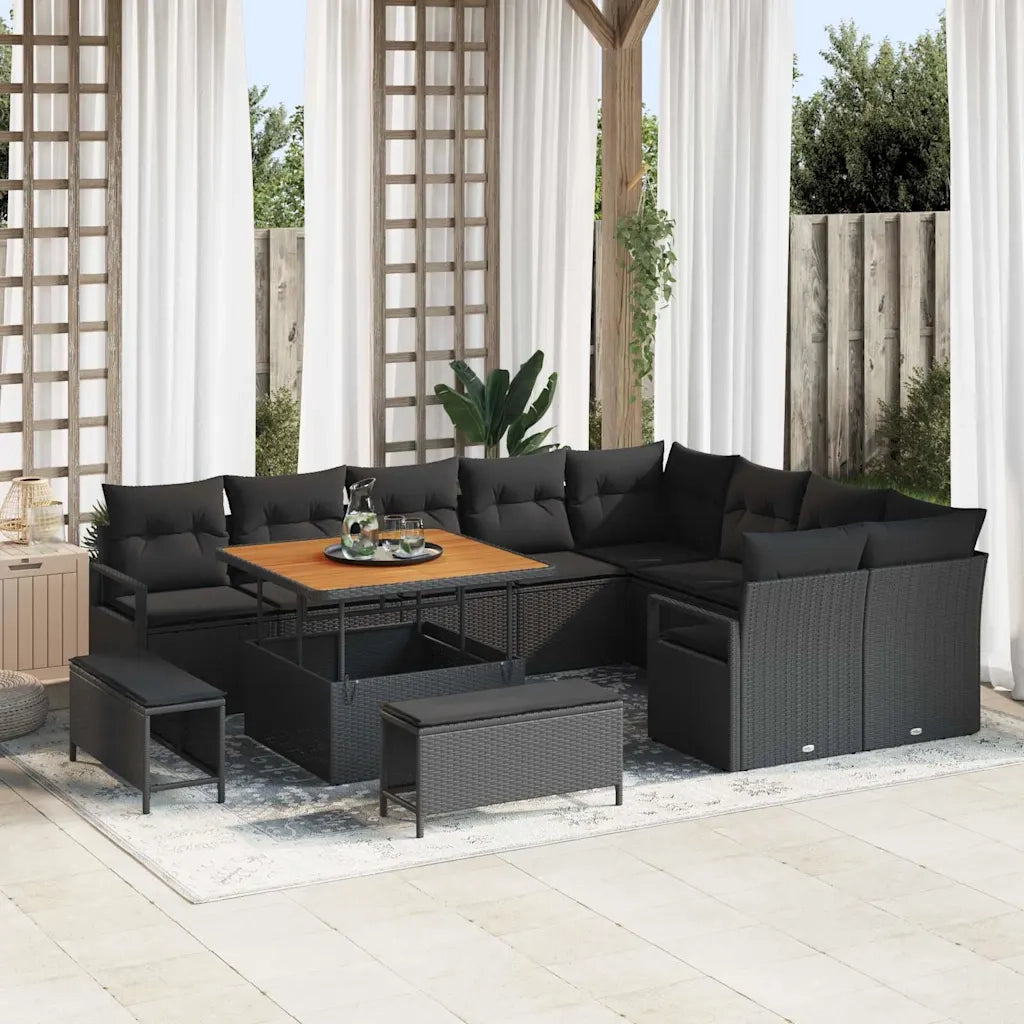 Set Divano da Giardino con cuscino con cuscino 12 pcs Nero