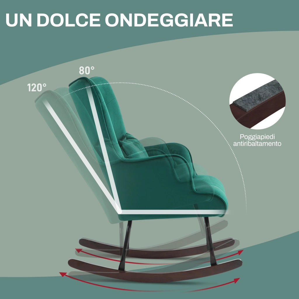 Poltrona a Dondolo in Velluto con Cuscino ¨C Minimal ¨C Verde