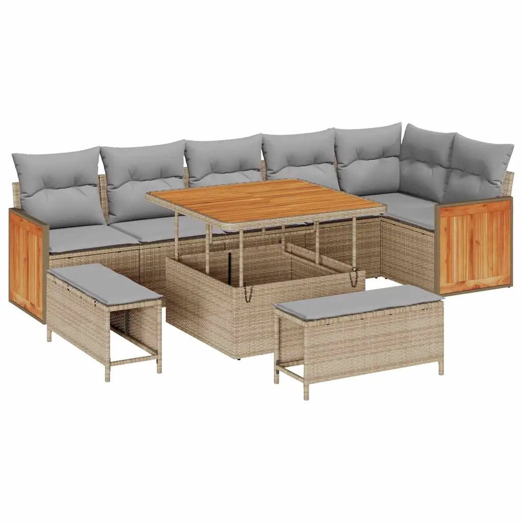 Set Divano da Giardino 11 pcs Beige e Grigio Chiaro polyrattan