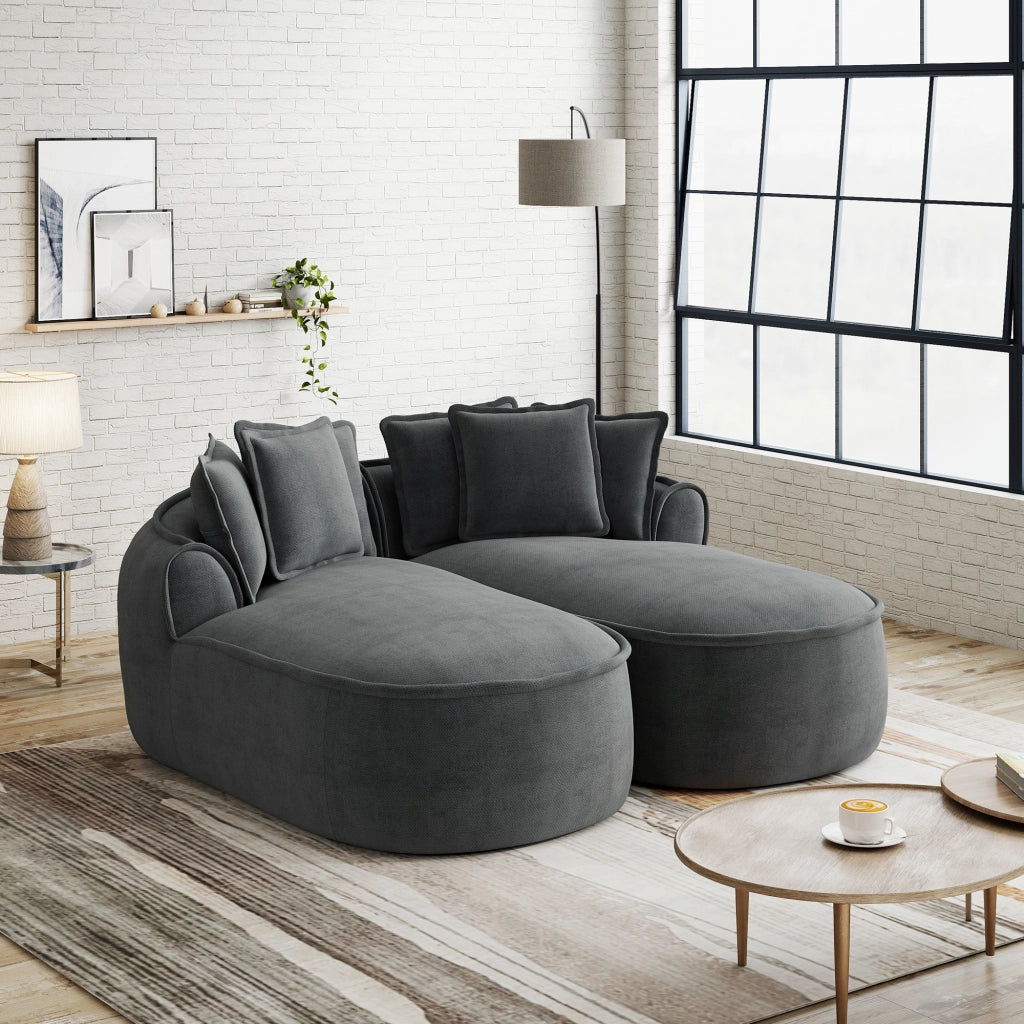Divano Chaise Longue Doppio in Chenille con Cuscini ¨C MINIMAL ¨C Grigio