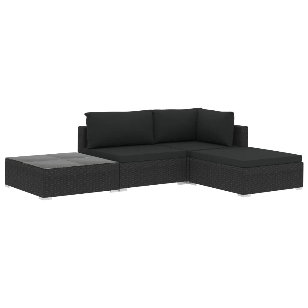 Set Divani da Giardino 4 pz con Cuscini in Polyrattan Nero