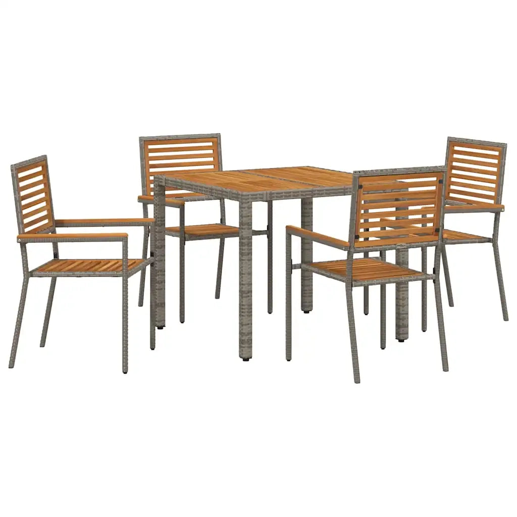 Set da Pranzo per Giardino 5 pcs Grigio e Marrone polyrattan