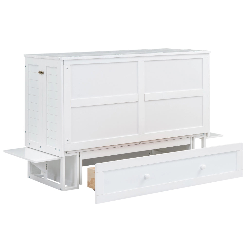 Letto pieghevole mobile 140x200 cm con cassetto e ripiani laterali, bianco