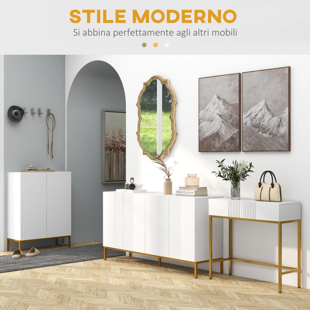 Consolle Ingresso con 2 Cassetti e Gambe Dorate ¨C Minimal ¨C Bianco 80x31.5x75cm
