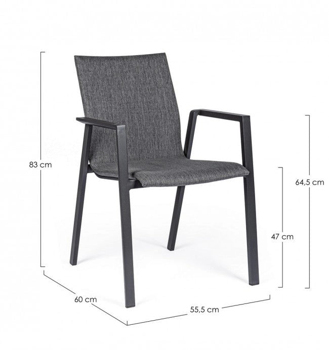 Set 4 Sedie da Giardino 55,5x60x83h cm con Braccioli Odeon Antracite Gr Scuro