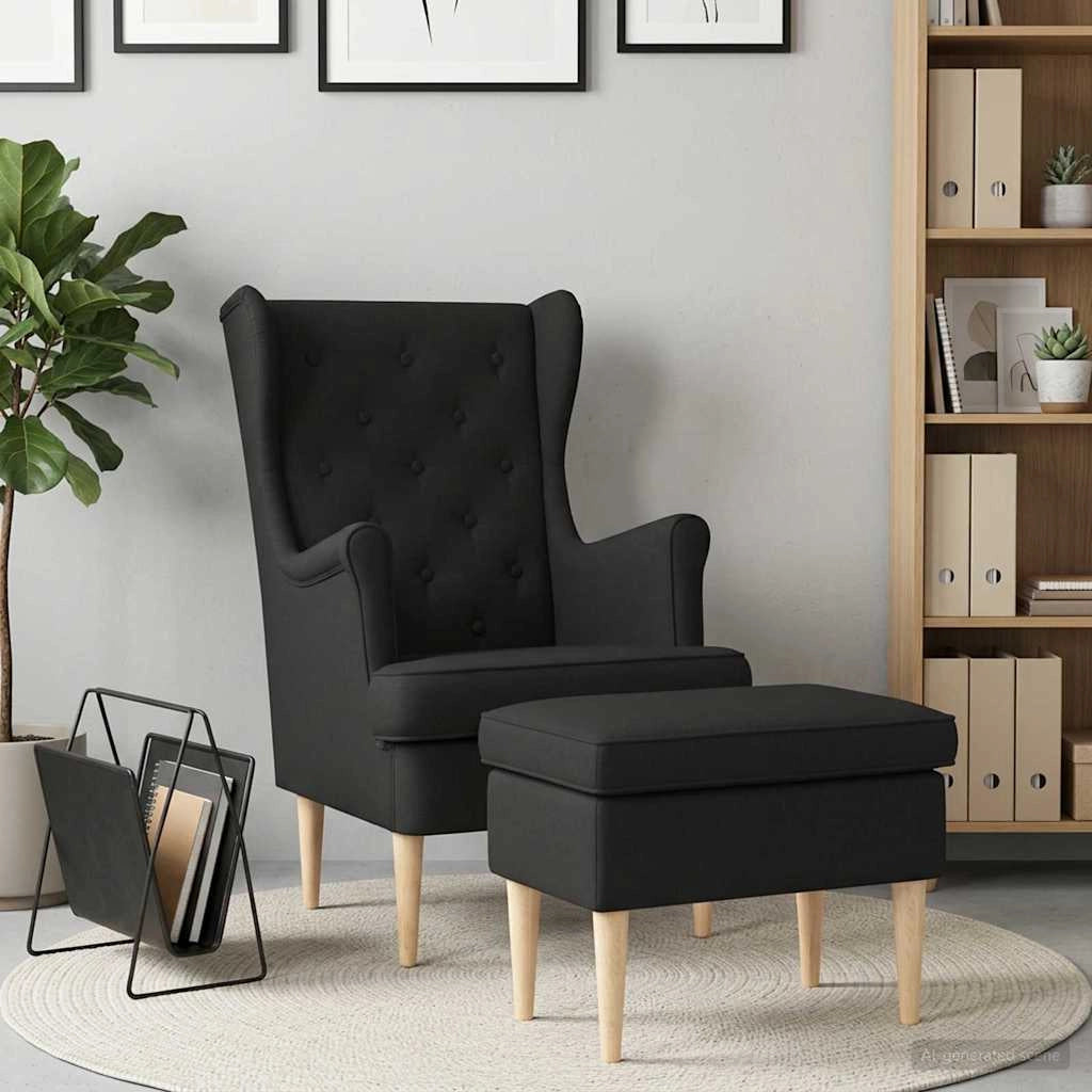 Poltrona con Ottomano 2 pz Nero Tessuto 3418808