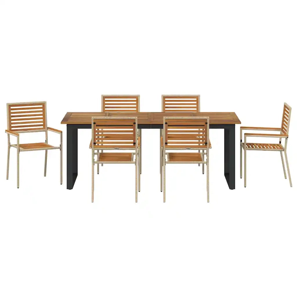 Set da Pranzo per Giardino 7 pcs Beige Legno di Acacia Massello
