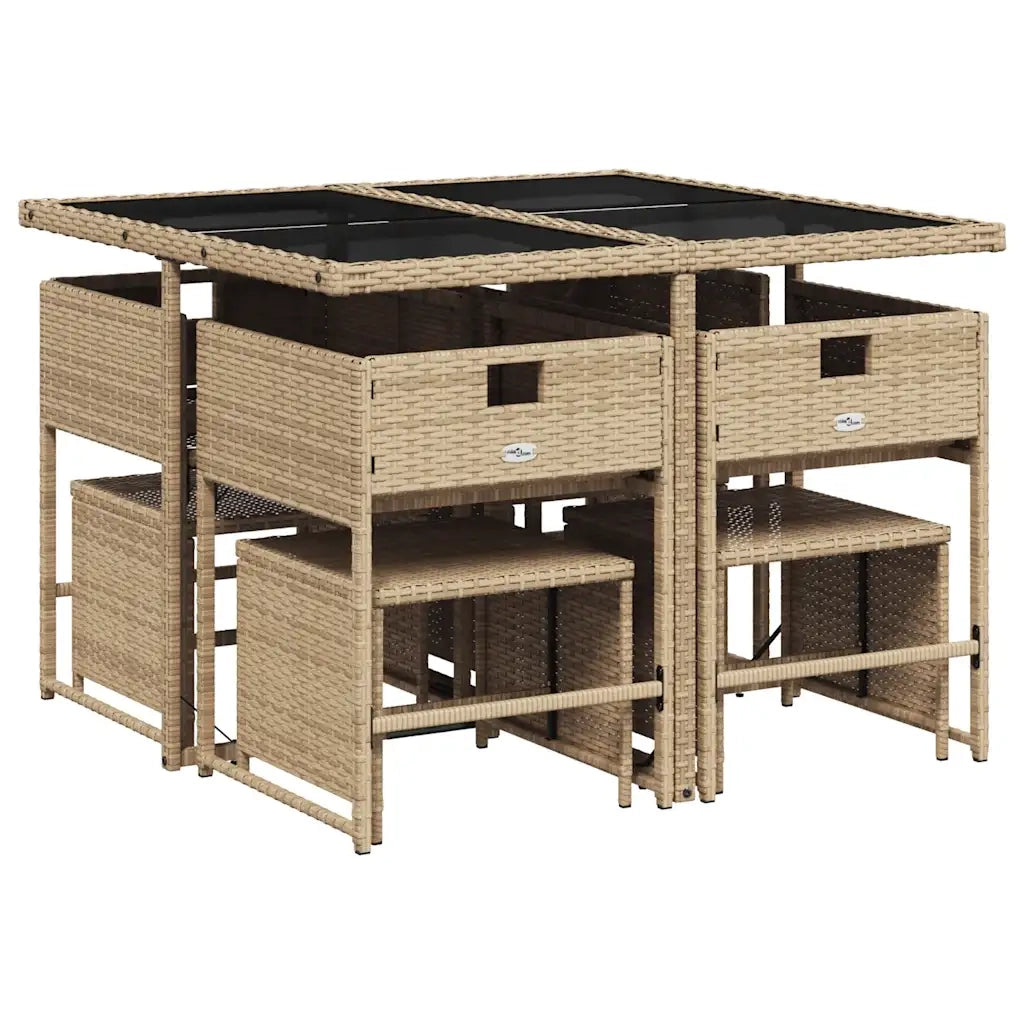 Set da Pranzo da Giardino 9 pz | Set Salotto da Giardino con Cuscini Beige in Polyrattan