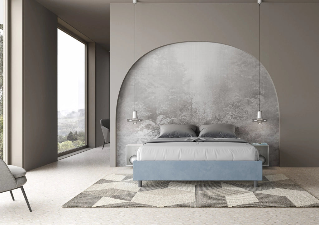 BS COM Letto queen size contenitore imbottito 150x210 microfibra azzurro