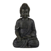 Statua di Budda seduto meditazione 30 x 18 x 11 cm atmosfera zen per salotto giardino in poliresina grigio 13_0006084