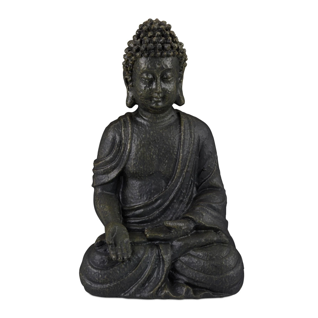 Statua di Budda seduto meditazione 30 x 18 x 11 cm atmosfera zen per salotto giardino in poliresina grigio 13_0006084