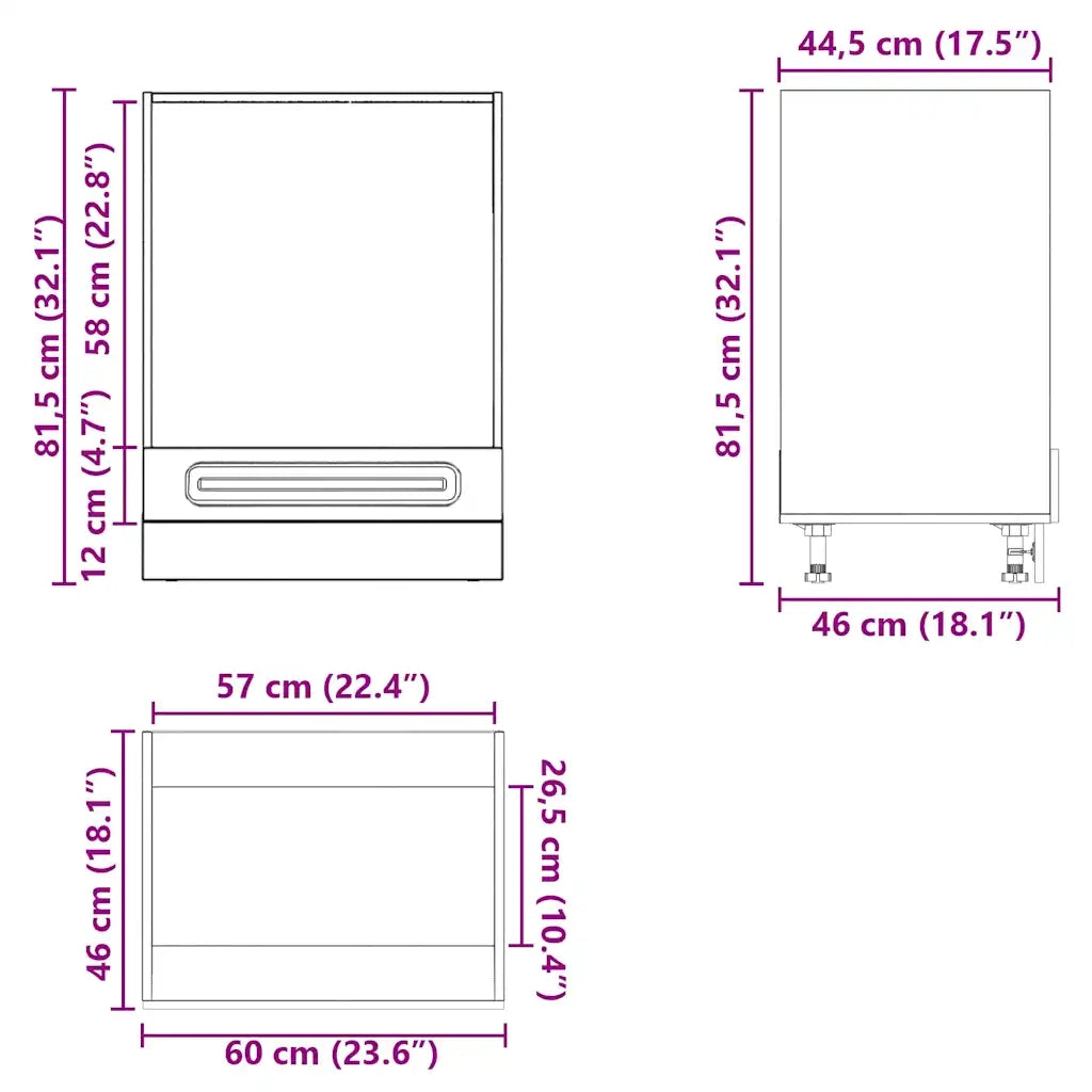 Mobiletto da forno compatto per la cucina 60 x 46 x 81,5 cm con piedini regolabili in legno composito bianco lucido 02_0049942